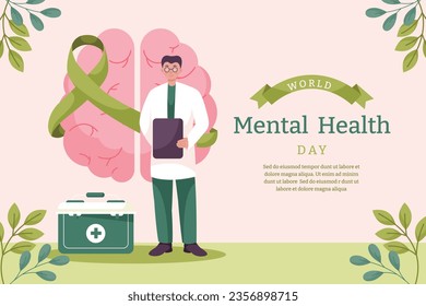 Antecedentes del Día Mundial de la Salud Mental. Concepto de atención de la salud mental. 10 de octubre. concienciación sobre el día mundial de la salud mental. Ilustración vectorial. Cartel, cartel, volante, plantilla. Publicación en medios sociales. Bienestar mental.