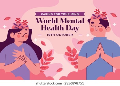 World Mental Health Day Background. Mental Health care concept. October 10. world mental health day awareness. Vector illustration. Poster, Banner, Flyer, Template. Social Media Post. Mental wellness.