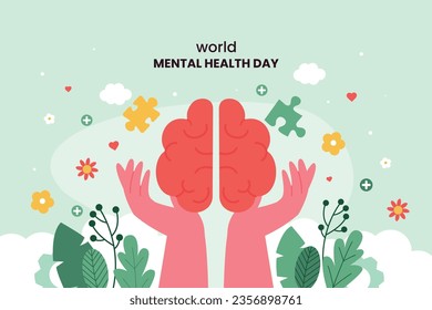 World Mental Health Day Background. Mental Health care concept. October 10. world mental health day awareness. Vector illustration. Poster, Banner, Flyer, Template. Social Media Post. Mental wellness.