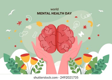 World Mental Health Day Background. Mental Health care concept. October 10. world mental health day awareness. Vector illustration. Poster, Banner, Flyer, Template. Social Media Post. Mental wellness.