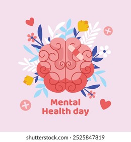 World Mental Health Day Background. Mental Health care concept. October 10. world mental health day awareness. Vector illustration. Poster, Banner, Flyer, Template. Social Media Post. Mental wellness.