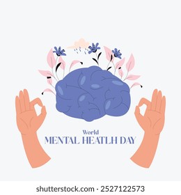 World Mental Health Day Background. Mental Health care concept. October 10. world mental health day awareness. Vector illustration. Poster, Banner, Flyer, Template. Social Media Post. Mental wellness.