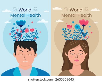 World Mental Health Day Background. Mental Health Care Concept. October 10. World Mental Health Day awareness. Vector illustration. Poster, Banner, Flyer, Template. Social Media Post. Mental wellness.