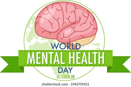 World Mental Health Day banner or logo isolated on white background illustration
