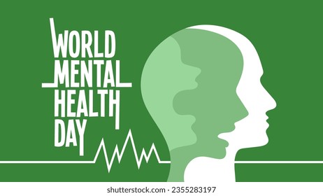 Pancarta del Día Mundial de la Salud Mental con tipografía audaz y trastorno mental. Concepto de silueta