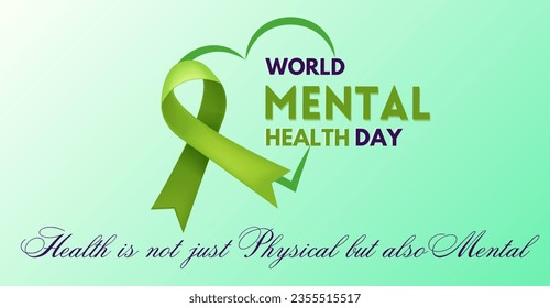 World Mental health day banner, ribbon and heart shape with typography art