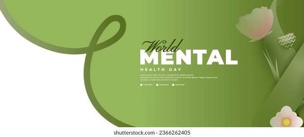 world mental health day banner design with green ribbon elements