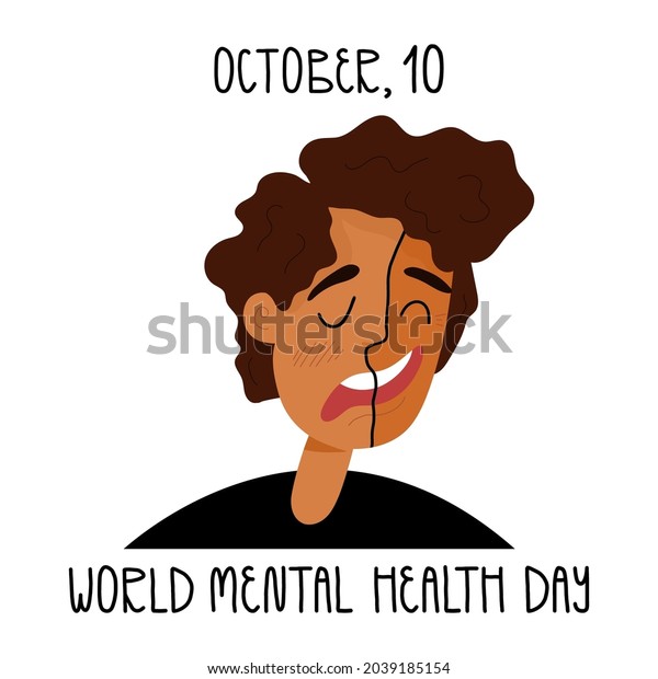 World mental\
health day banner. A man\'s face divided by two polar states of\
mood. Bipolar disorder, an dissociated, split personality,\
depression concept vector\
illustration.