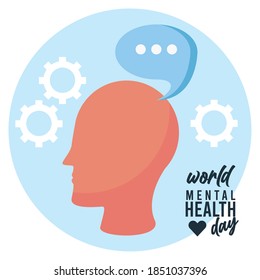 world mental health day campaign with head profile and speech bubble vector illustration design