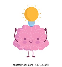 world mental health day, cartoon brain light bulb idea vector illustration
