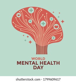 World Mental Health Day Concept Vector Illustration. Brain with positive mind