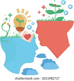 World Mental Health Day Concept Cartoon Premium Vector