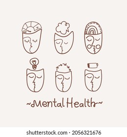 World mental health day concept Abstract faces on a pastel background depicting various infusions.