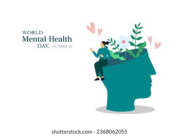 World Mental Health Day Concept Vector Illustration. Human brain positive