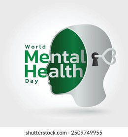 World Mental Health Day concept illustrate with the green ribbon that is the international symbol to become mental health awareness. Important day on 10 October.