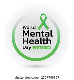 World Mental Health Day concept illustrate with the green ribbon that is the international symbol to become mental health awareness. Important day on 10 October.