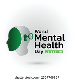 World Mental Health Day concept illustrate with the green ribbon that is the international symbol to become mental health awareness. Important day on 10 October.