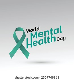 El concepto del Día Mundial de la Salud Mental se ilustra con la cinta verde que es el símbolo internacional para concienciar sobre la salud mental. Día importante el 10 de octubre.