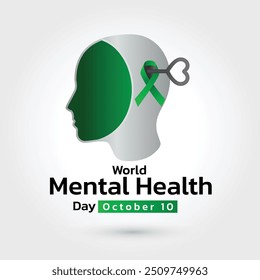 World Mental Health Day concept illustrate with the green ribbon that is the international symbol to become mental health awareness. Important day on 10 October.