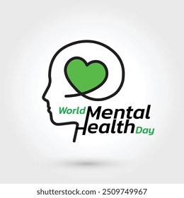 World Mental Health Day concept illustrate with the green ribbon that is the international symbol to become mental health awareness. Important day on 10 October.