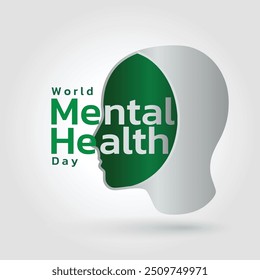 World Mental Health Day concept illustrate with the green ribbon that is the international symbol to become mental health awareness. Important day on 10 October.