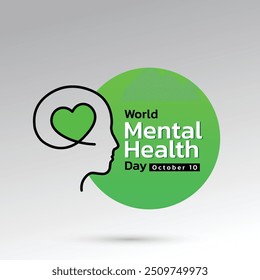 El concepto del Día Mundial de la Salud Mental se ilustra con la cinta verde que es el símbolo internacional para concienciar sobre la salud mental. Día importante el 10 de octubre.