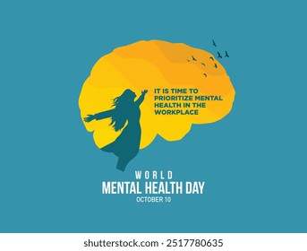 World Mental Health Day concept background. IT IS TIME TO PRIORITIZE MENTAL HEALTH IN THE WORKPLACE.