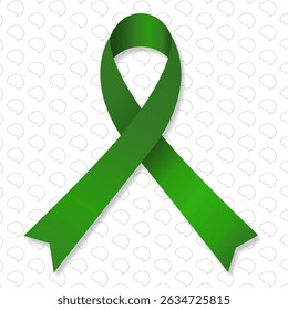 World mental health day concept illustration. Seamless pattern background made of brain symbols.  Mental health month seamless pattern with Green Ribbon with shadow on white background.  EPS10.