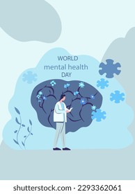 World Mental health day is a crucial part of overall well-being serves as. Mental illnesses can have significant impacts on emotions, thoughts, behaviors, and relationships. Vector.