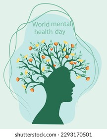 World Mental Health Day, a day dedicated to raising awareness about mental health issues. Mental illnesses can impact a persons emotions, thoughts, behavior, and social interactions. Vector.