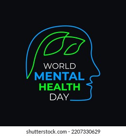 World mental health day. flat human head icon with leaf inside. Template for the design of a logo, promotion, presentation, flyer, banner.