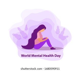 World Mental Health Day Girl Sadness Stock Vector (Royalty Free ...