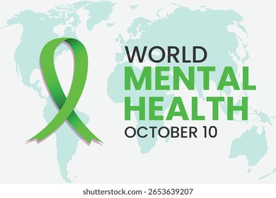 World Mental Health Day. Green ribbon design. Vector