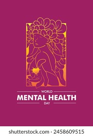 World mental health day illustration with goddess of flower sign