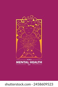 World mental health day illustration with goddess of flower sign