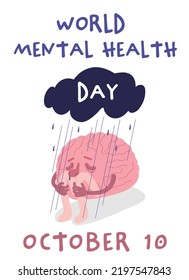World mental health day. International event for global education, awareness and advocacy against social stigma. Vertical poster. Vector illustration isolated on white background. Graphic design