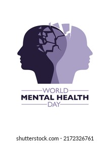 World mental health day logo. Two human heads, concept of mental health.