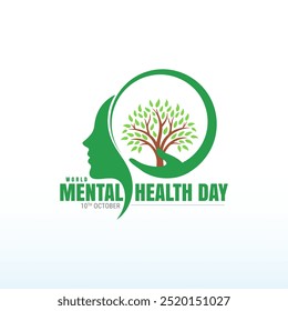 Ilustração do vetor do logotipo do Dia Mundial da Saúde Mental banner criativo web design para anúncios de mídias sociais, conceito de Liberdade Mental, saúde mental, ideia de distúrbio cerebral. Alzheimer e Psicologia 