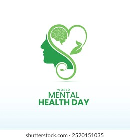 Día Mundial de la Salud Mental logo Ilustración vectorial creativo Anuncio cartel Diseño web para anuncios de redes sociales, concepto de libertad mental, salud mental, idea de trastorno cerebral. Alzheimer y Psicología 