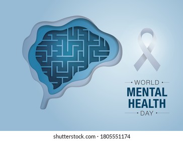 World mental health day, Maze Brain and mental health, Encephalography brain, epilepsy and awareness, seizure disorder, Mental health awareness concept, Paper art vector