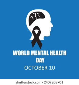World Mental Health day is observed every year on October 10, vector flat trendy style illustration on white background..eps