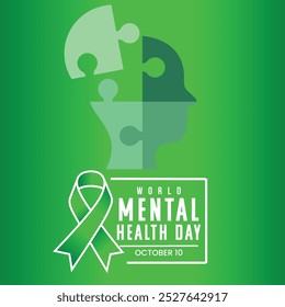 world mental health day observed on october 10. Health Care concept Greeting card, poster, Ribbon, banner, Vector Template.