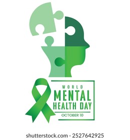 Día Mundial de la Salud Mental, 10 de octubre. Concepto de atención médica Tarjeta de felicitación, cartel, cinta, Anuncio, Plantilla de Vector.