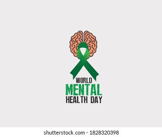 World Mental Health Day. October 10. Flat human head icon with lamp and leaf inside. Template for the design of a logo, flyer or presentation. Vector illustration.