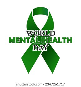 World Mental Health Day October 10th with a green ribbon illustration on isolated background design