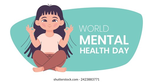 Día Mundial de la Salud Mental 10 de Octubre. Afiche, pancarta, volante para niñas mentalmente sanas