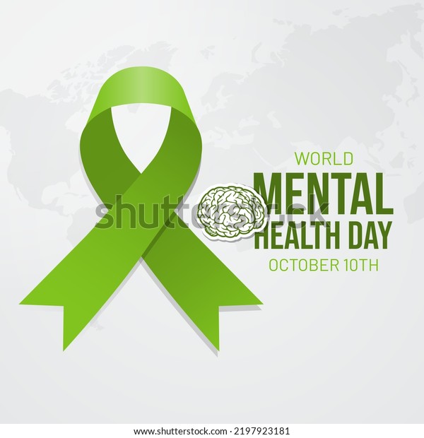 World Mental
Health Day October 10th with a green ribbon and maps illustration
on isolated background
design