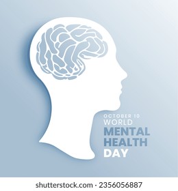 world mental health day poster with human head in papercut art vector