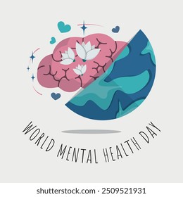 Cartel del Día Mundial de la Salud Mental con preocupación por la salud mental en el mundo