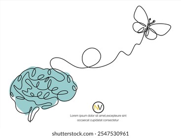 World Mental Health Day poster with human brain vector illustration. Abstract human brain with butterflies icon vector isolated on a white background.